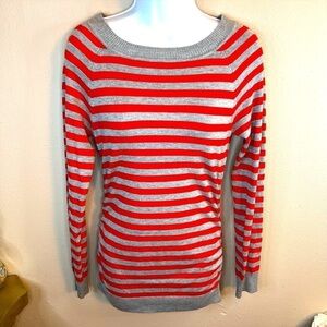 S Red And Grey Striped Sweater Long Sleeve Women’s Small Size 4 6 Stretch Top